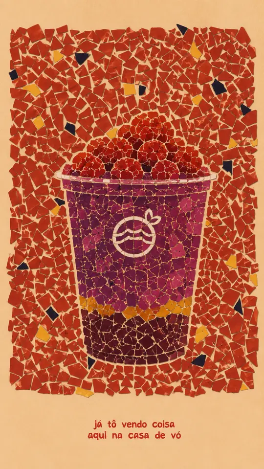 Campanha com copo de açaí e mosaico de complementos